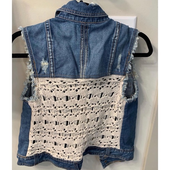 NWOT Free People denim crochet back vest - Picture 4 of 6